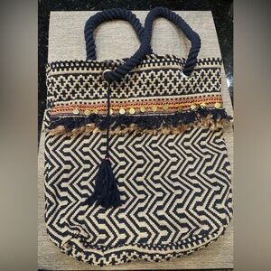 Bohemian Navy and Tan Woven Tote Bag